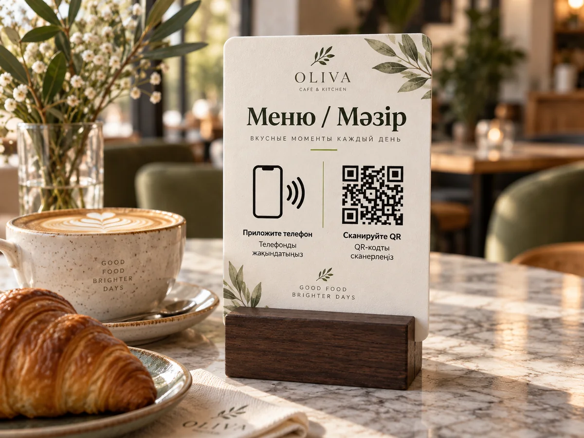 NFC-меню на столе кафе